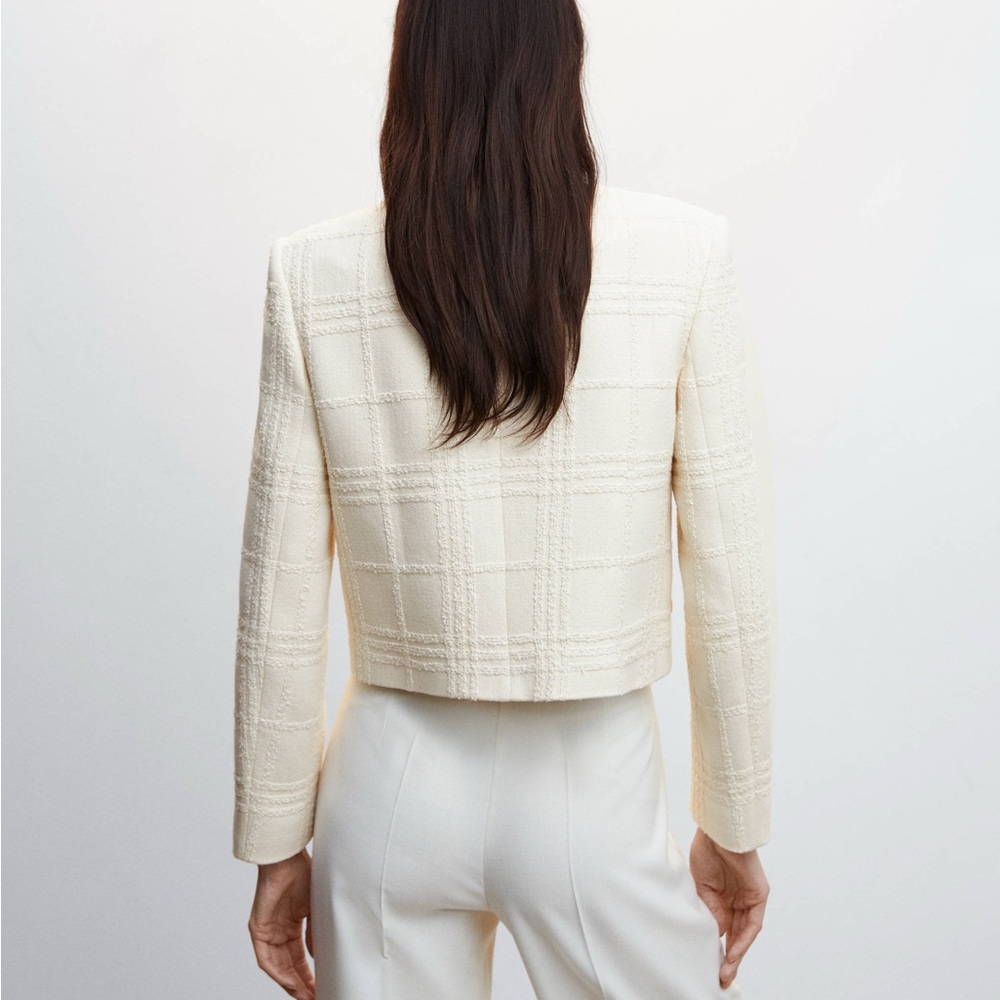 Mango Cream Checked Texture Jacket - Picture 3 of 9